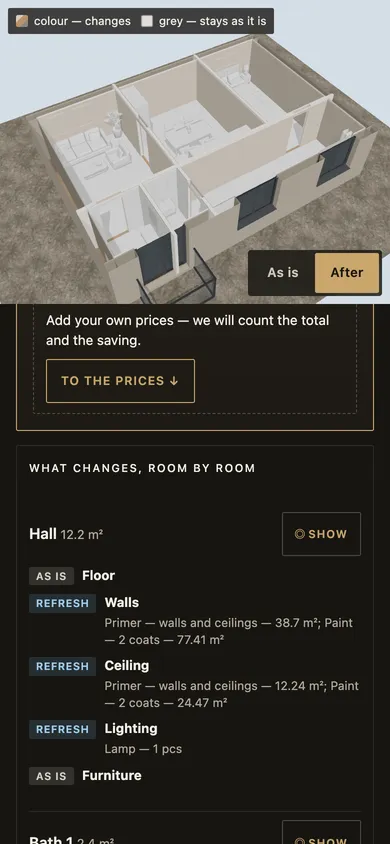 The design project: the “As is” / “After” switch and what changes room by room