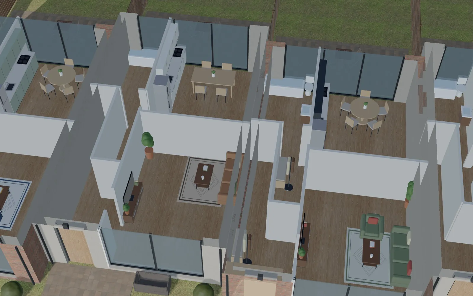 A row of townhouses cut open: each furnished its own way