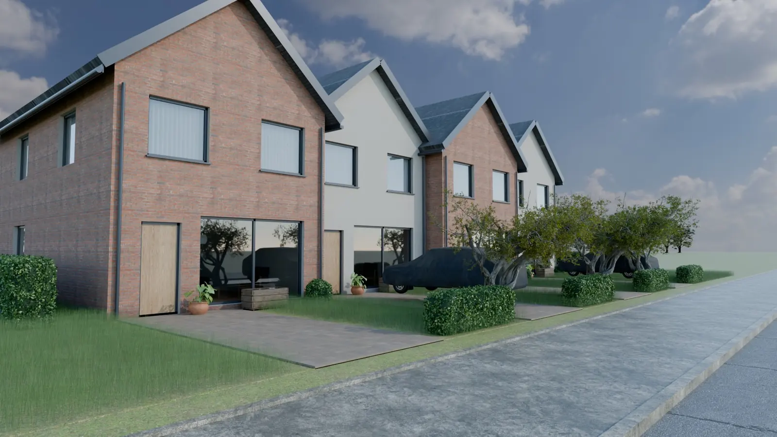 Maisons de ville le jour et au crépuscule — le même modèle 3D